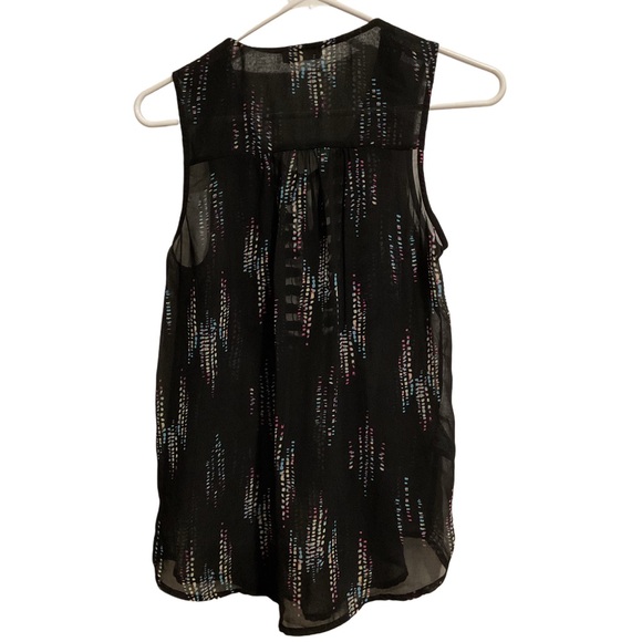 Meadow Rue Sheer Tank Top with Tassels Black with Multicolor‎ Detail - Picture 2 of 7
